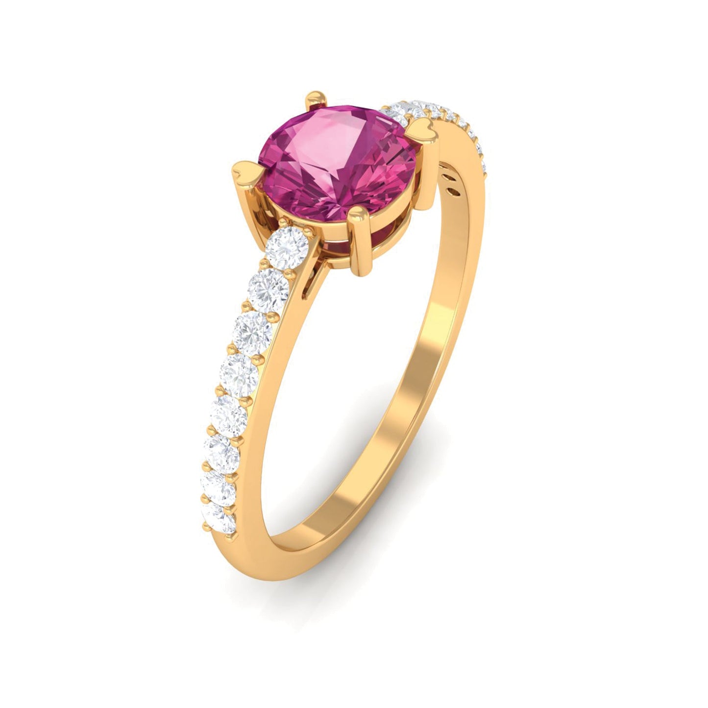 0.4 Carat Real Pink Tourmaline Solitaire Promise Ring with Diamond Side Stones