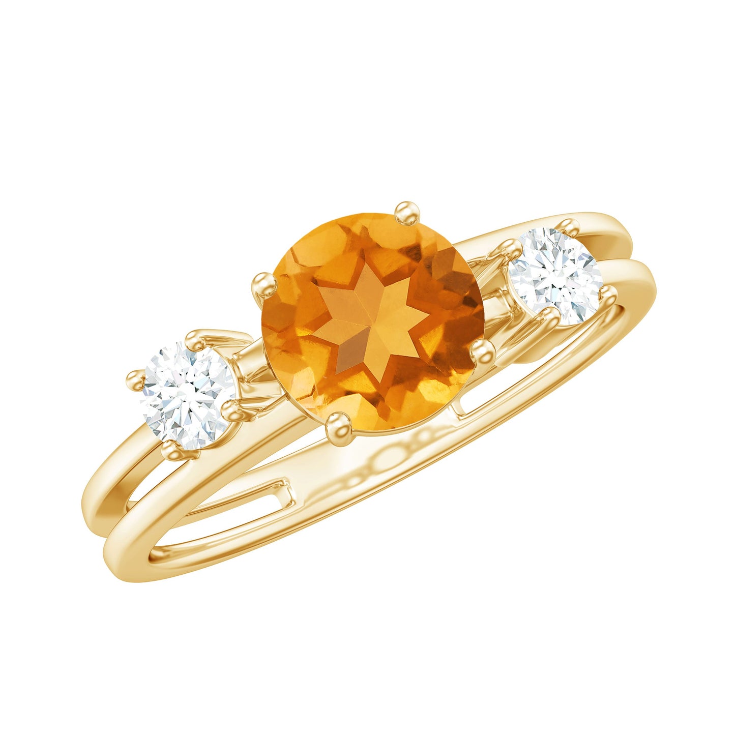 Real Citrine Diamond Double Band Engagement Ring