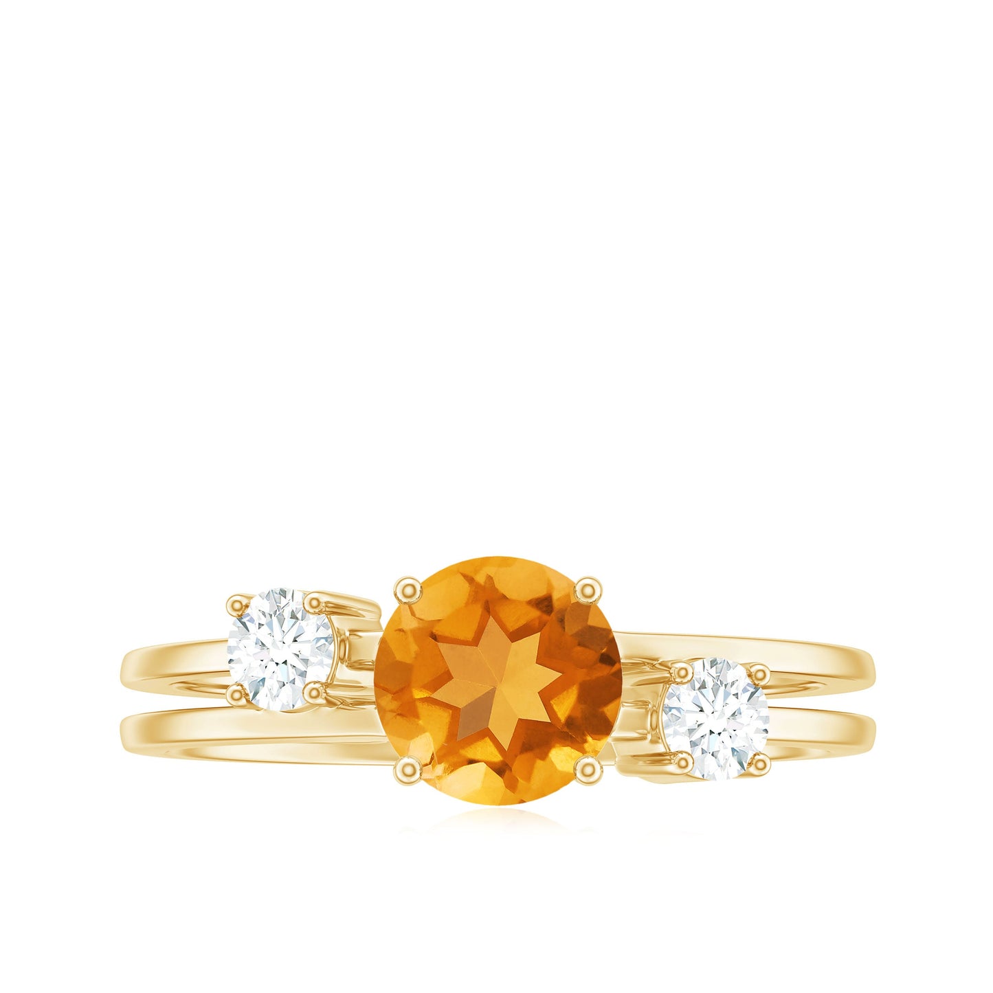 Real Citrine Diamond Double Band Engagement Ring