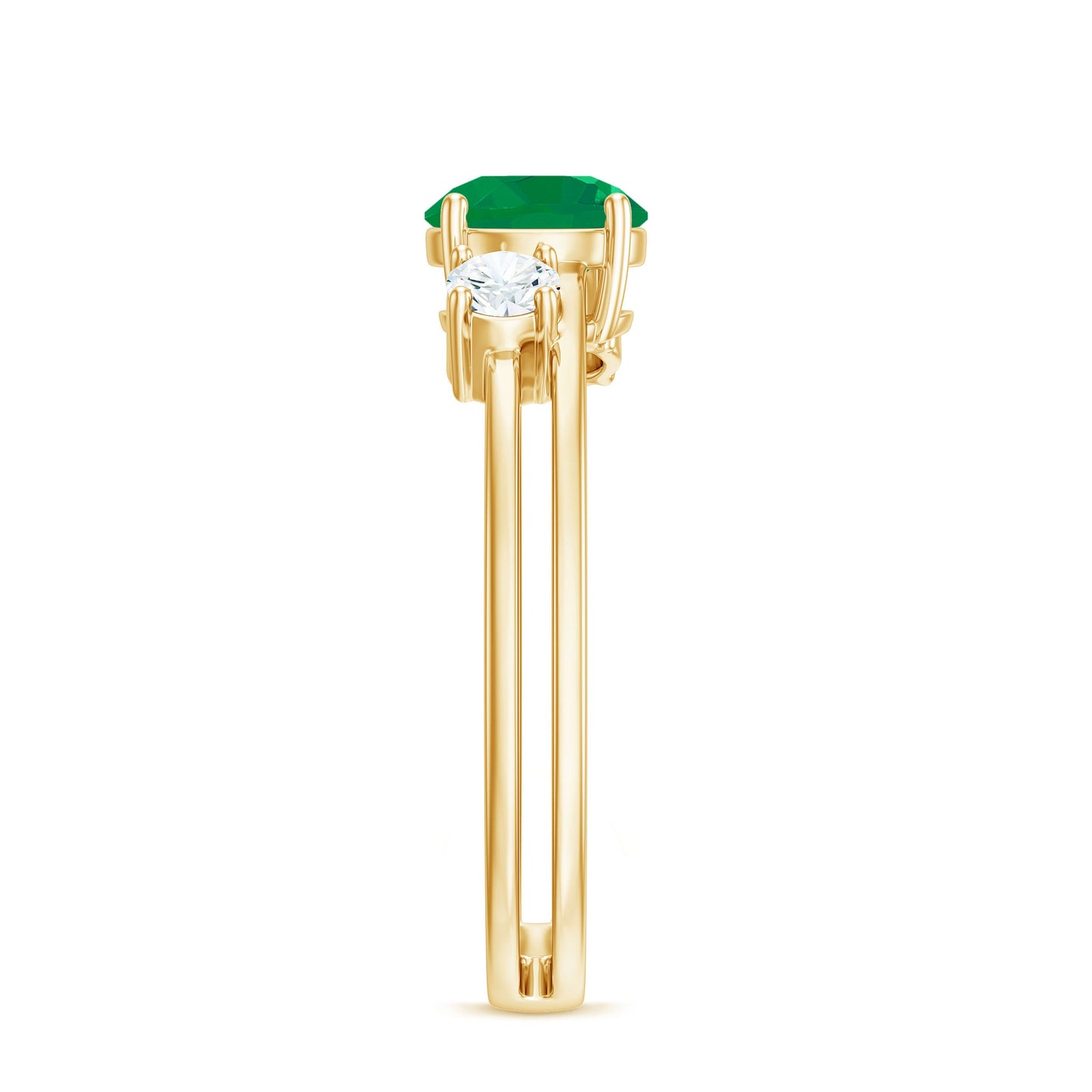 Natural Emerald Diamond Three Stone Engagement Ring