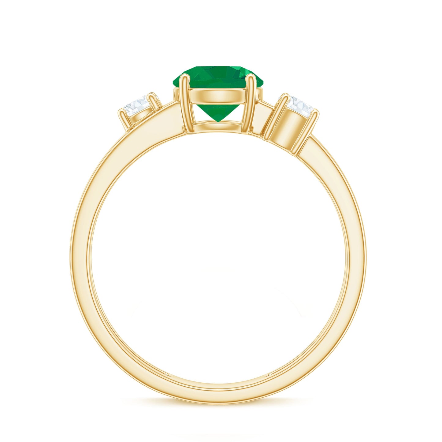 Natural Emerald Diamond Three Stone Engagement Ring
