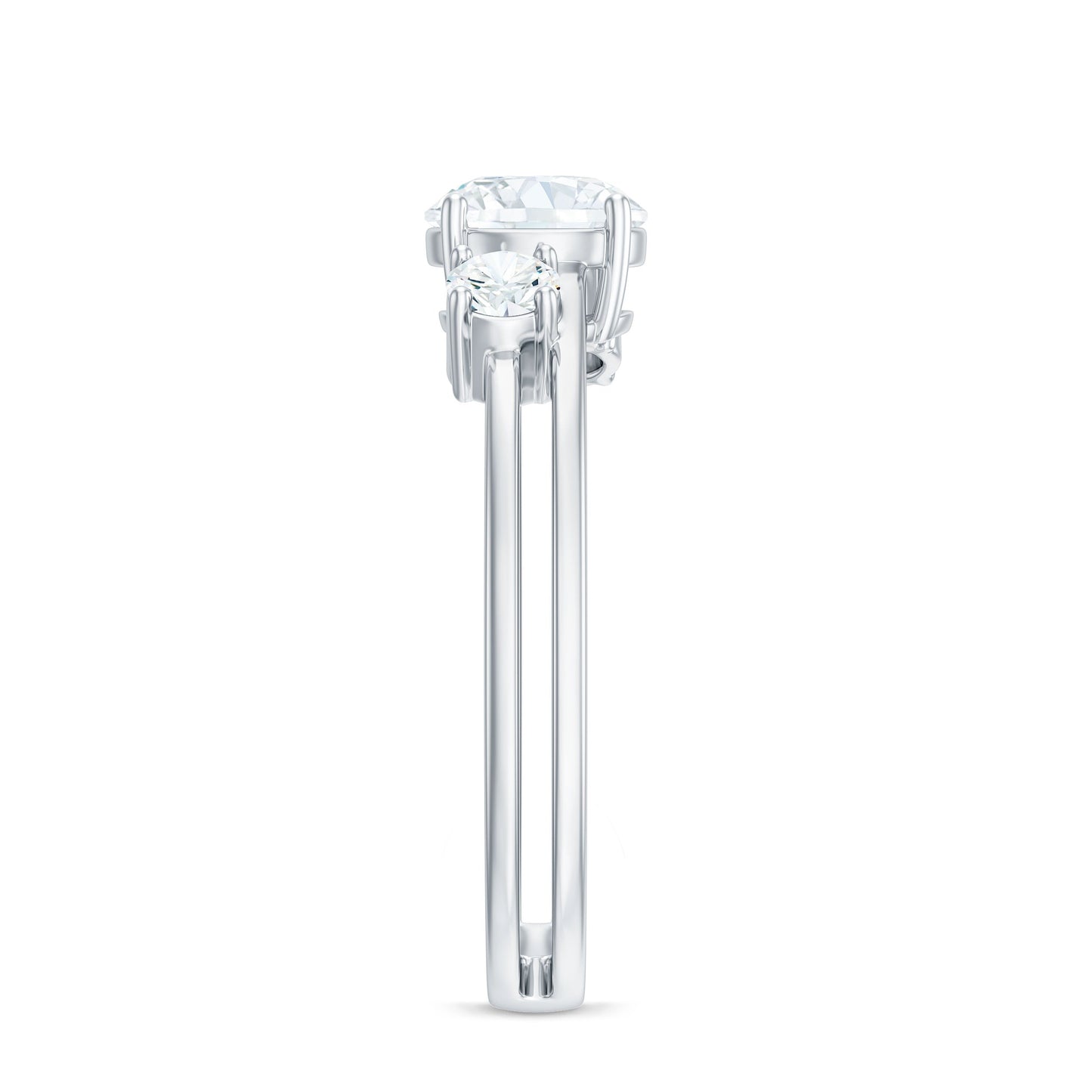 0.9 Carat Brilliant Cut Moissanite 3 Stone Engagement Ring with Double Band