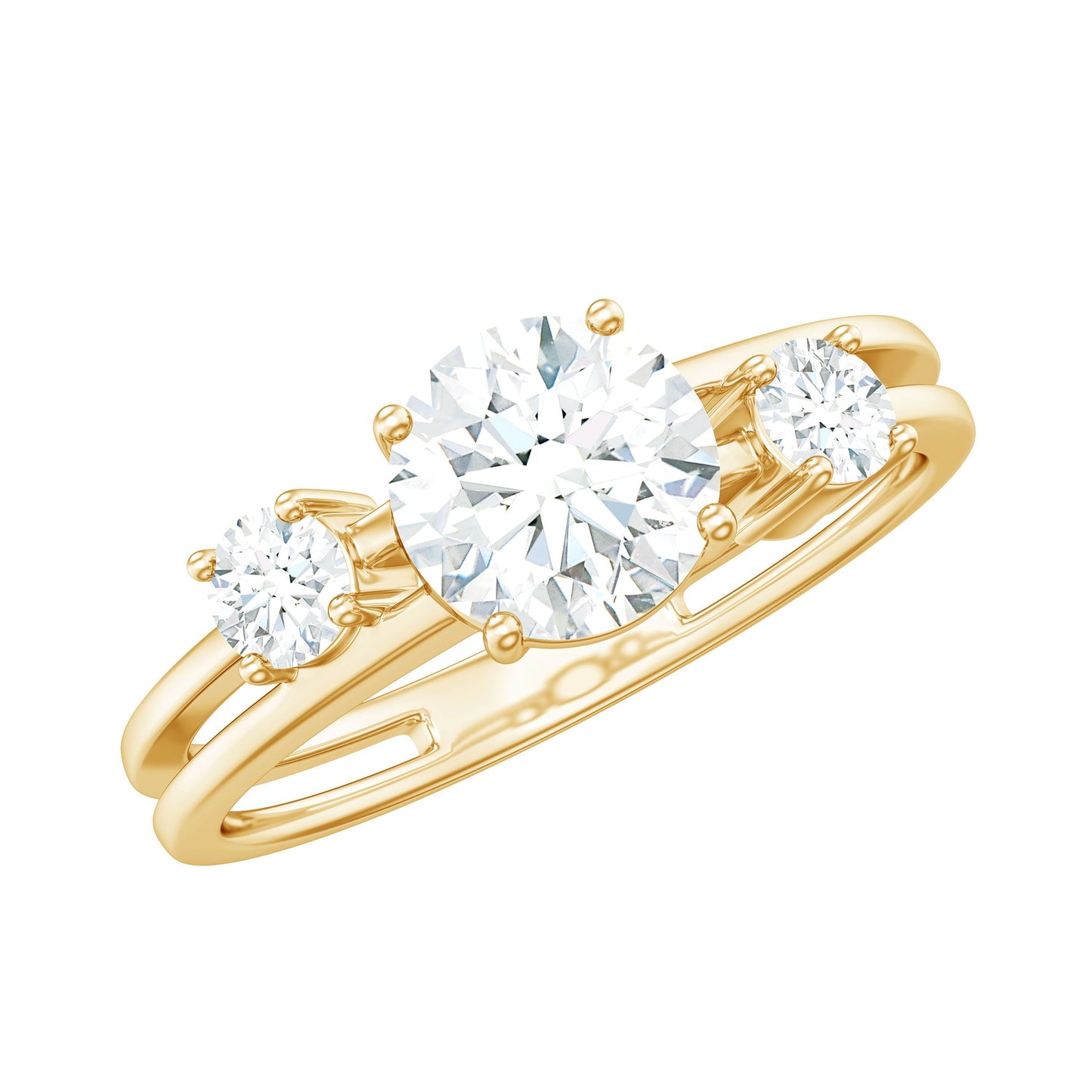 0.9 Carat Brilliant Cut Moissanite 3 Stone Engagement Ring with Double Band