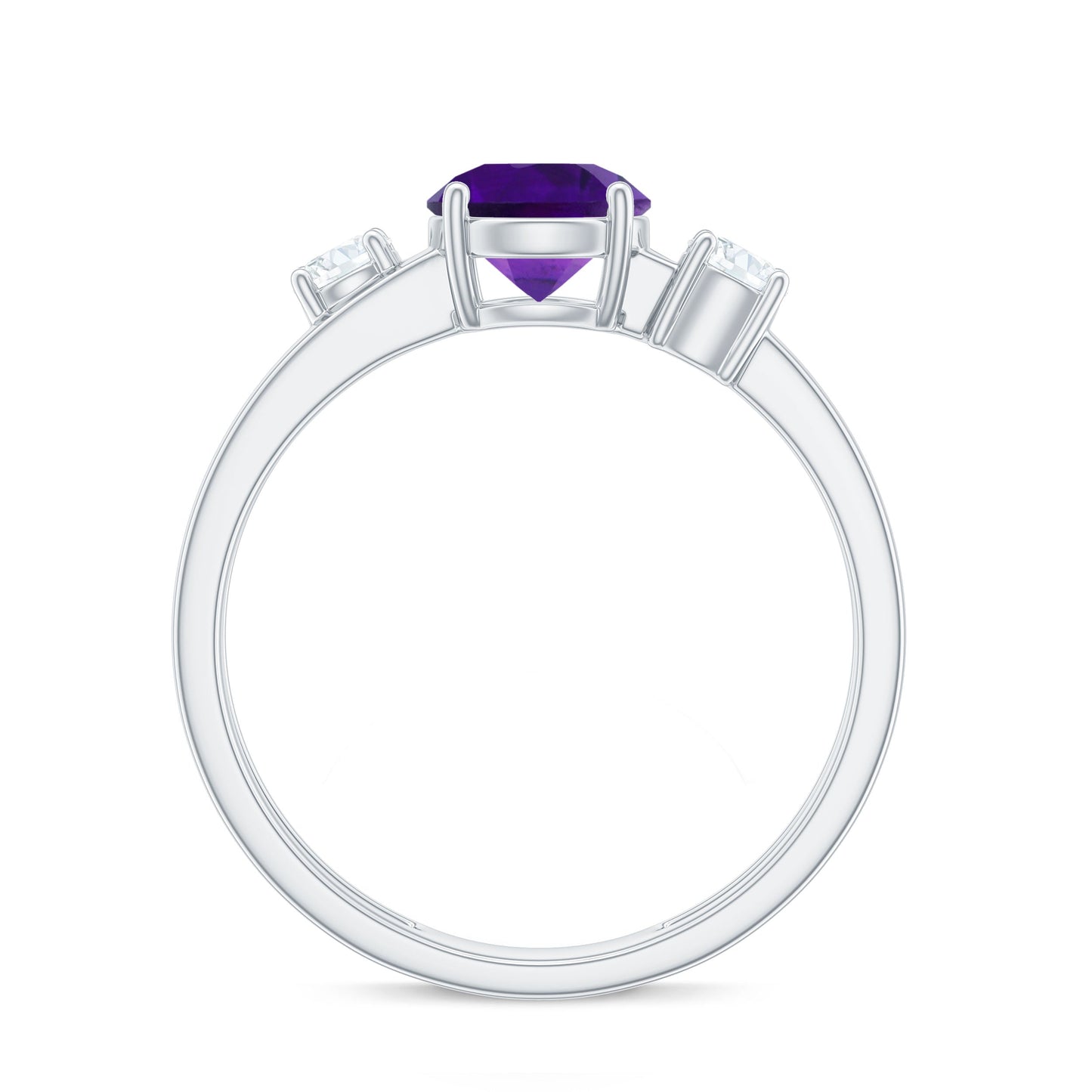 Natural 1.2 Carat Amethyst Double Band Engagement Ring with Diamond