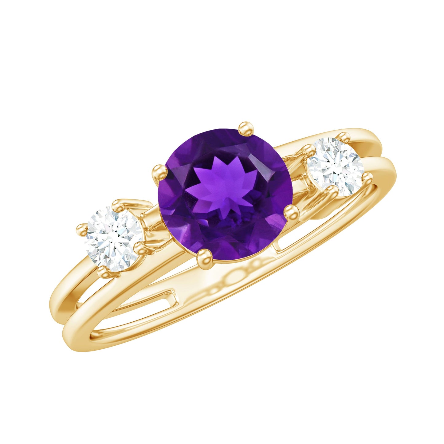 Natural 1.2 Carat Amethyst Double Band Engagement Ring with Diamond