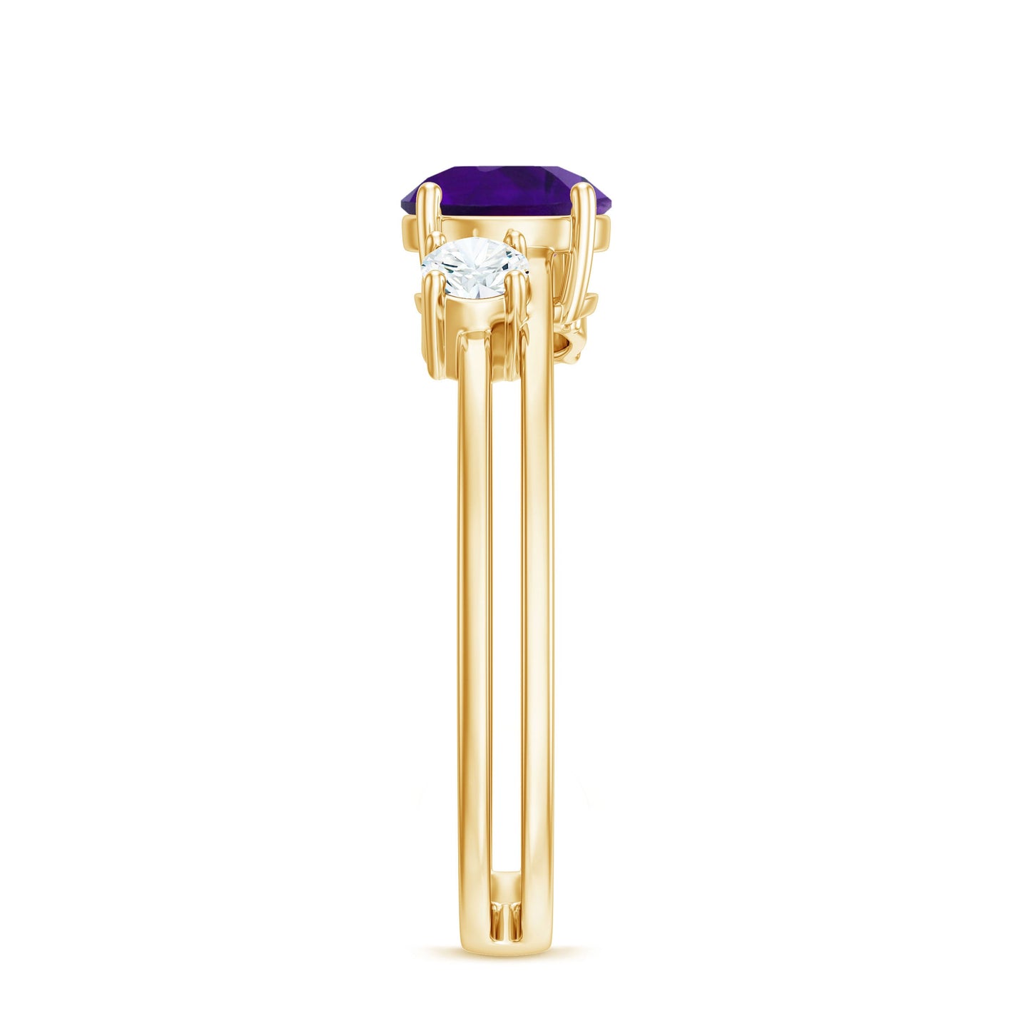 Natural 1.2 Carat Amethyst Double Band Engagement Ring with Diamond