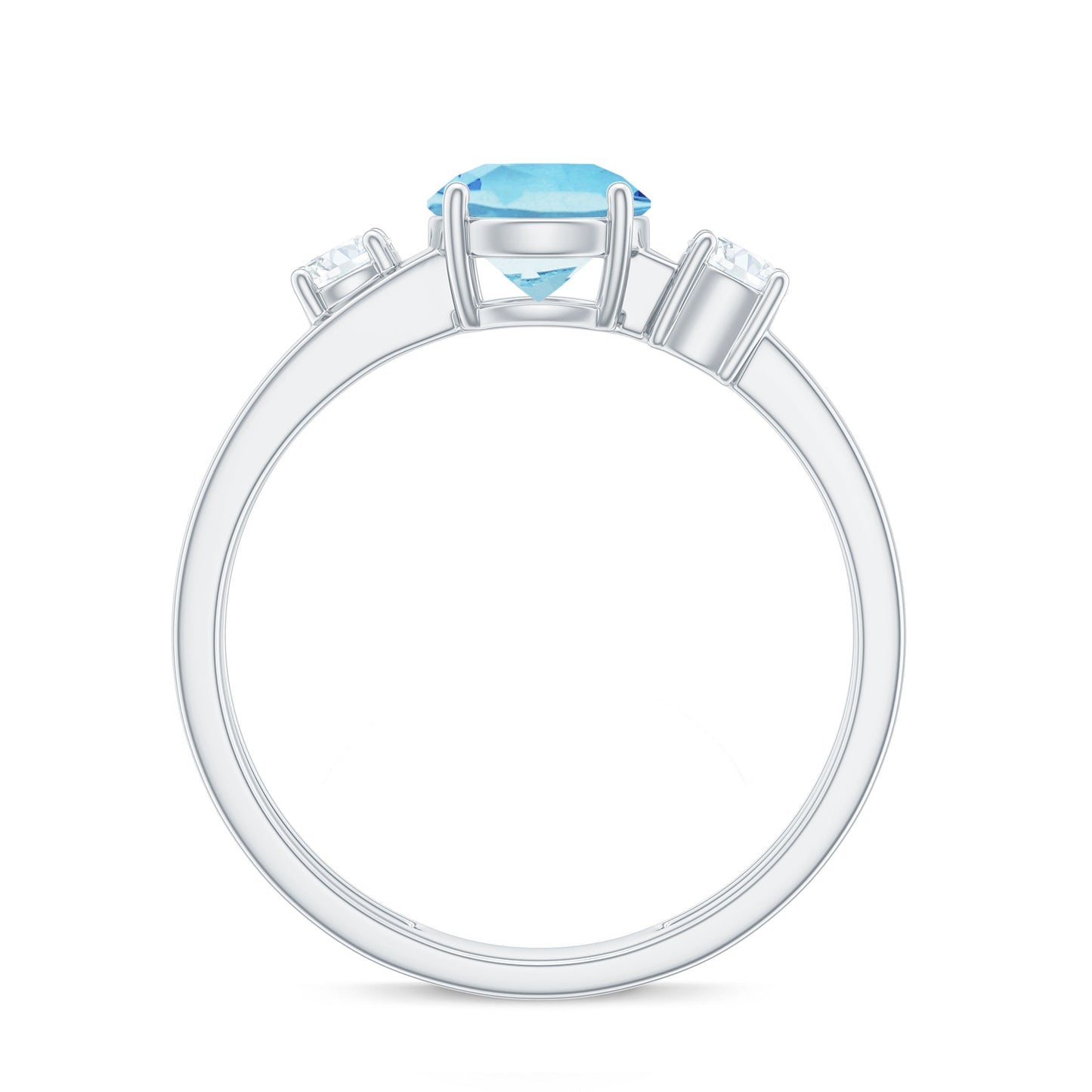 0.8 Carat Aquamarine and Diamond 3 Stone Engagement Ring with Double Band Shank