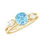 0.8 Carat Aquamarine and Diamond 3 Stone Engagement Ring with Double Band Shank