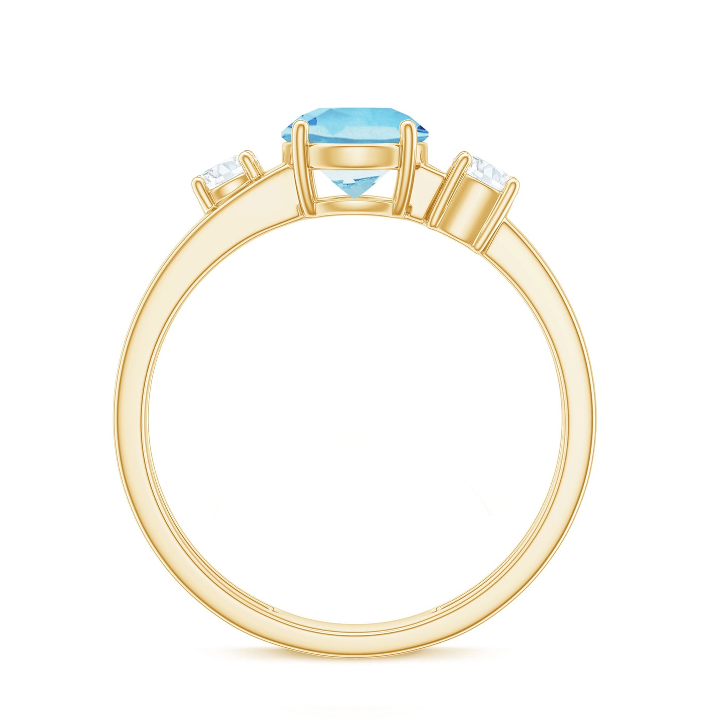 0.8 Carat Aquamarine and Diamond 3 Stone Engagement Ring with Double Band Shank