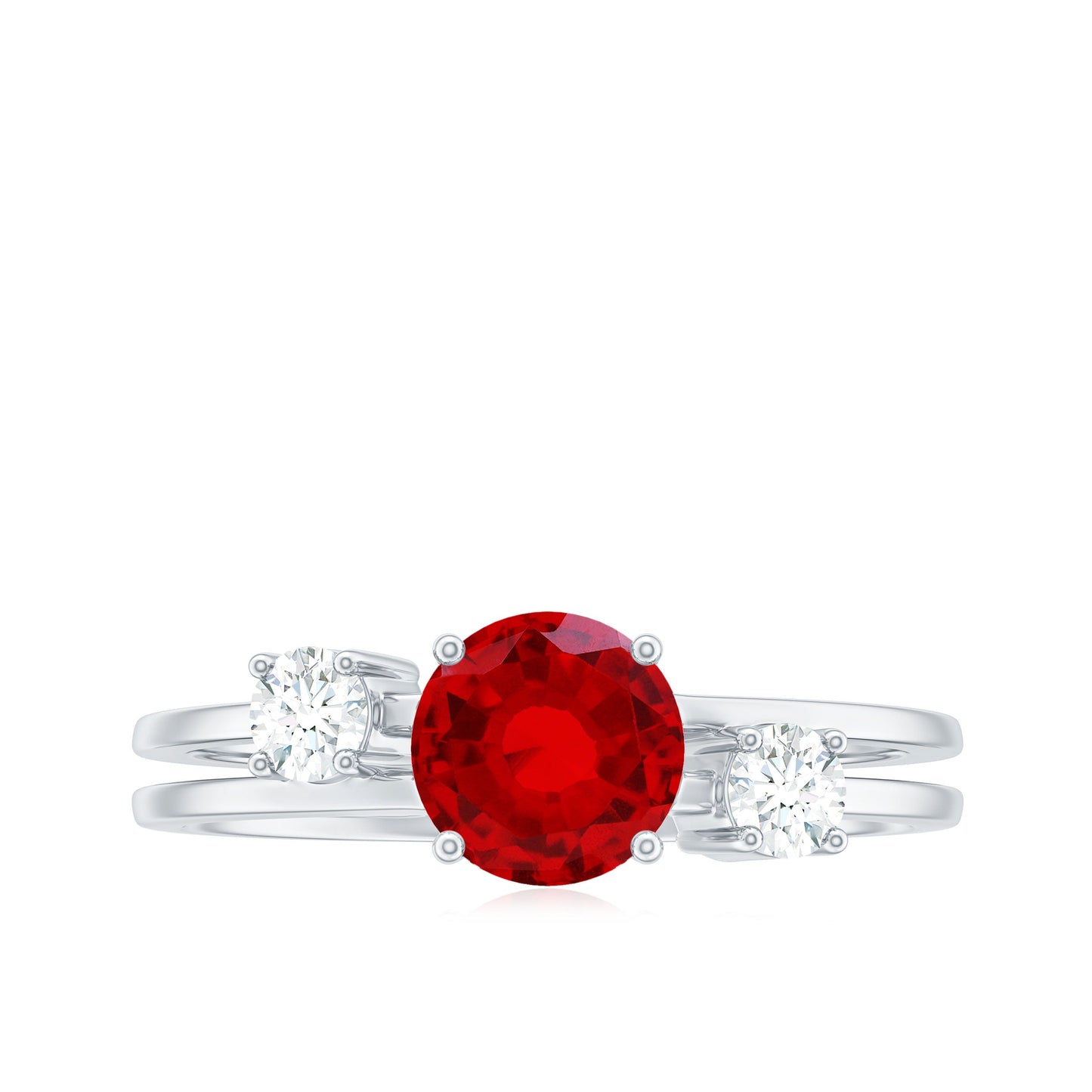 Certified 1.3 Carat Lab Grown Ruby Double Band Engagement Ring with Diamond