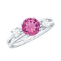 1.2 Carat Genuine Pink Tourmaline Solitaire Double Band Ring with Diamond