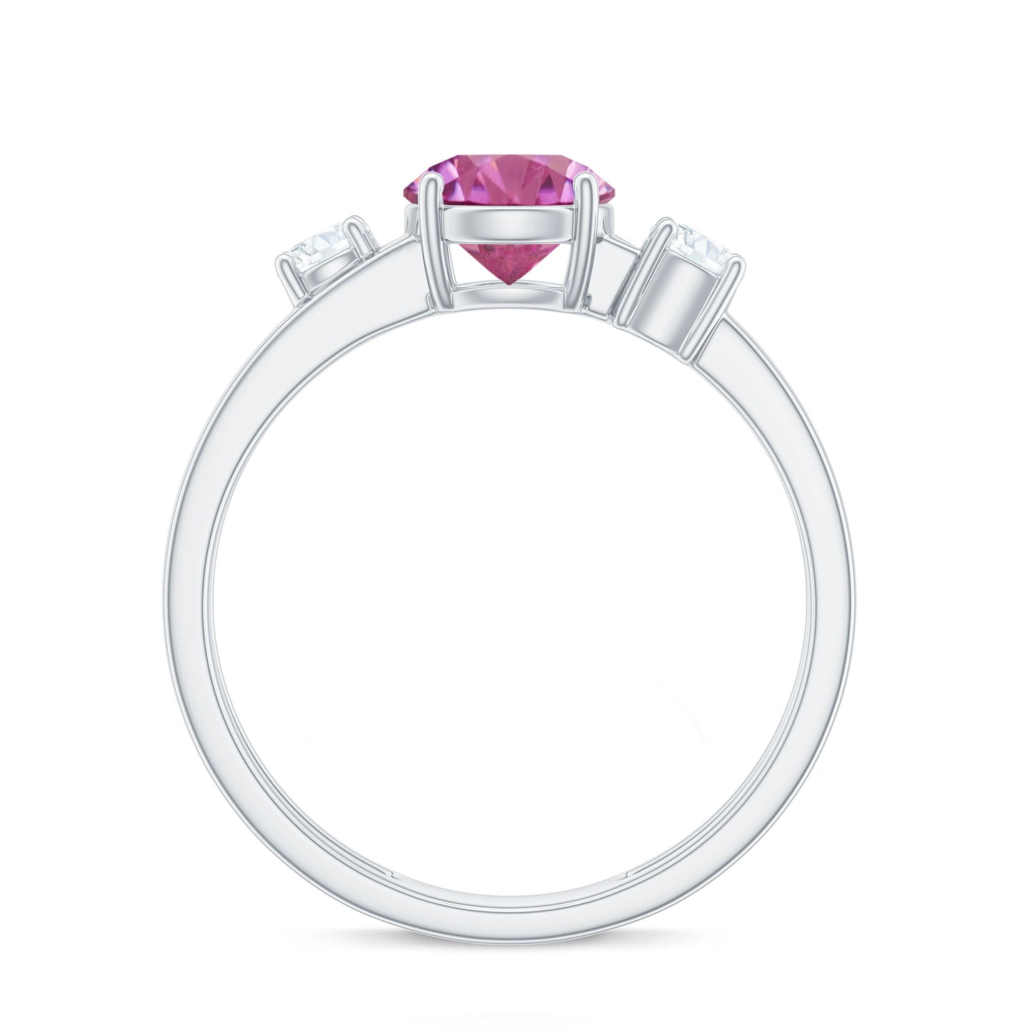 1.2 Carat Genuine Pink Tourmaline Solitaire Double Band Ring with Diamond