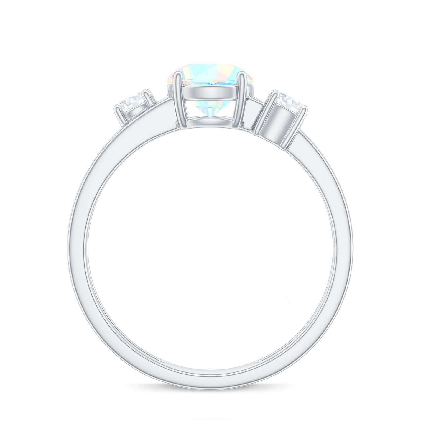 Natural Ethiopian Rainbow Opal Diamond Three Stone Engagement Ring