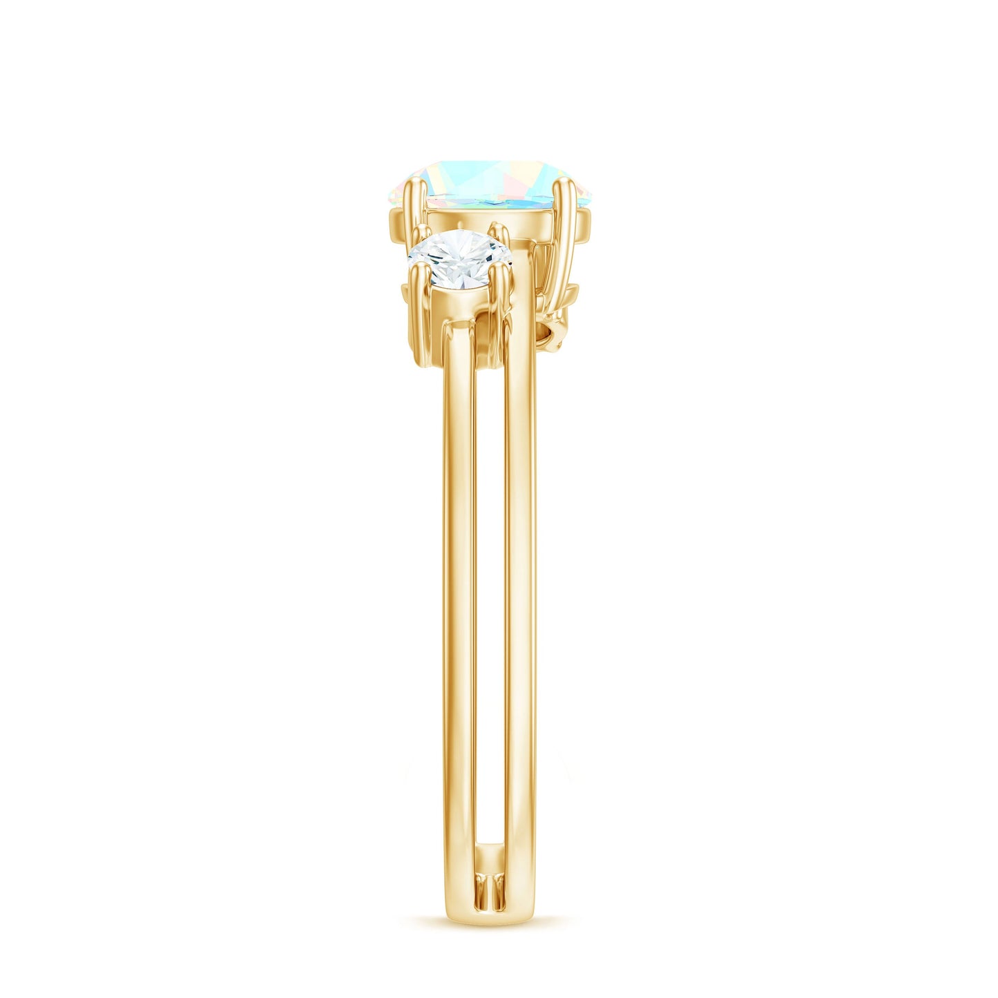 Natural Ethiopian Rainbow Opal Diamond Three Stone Engagement Ring