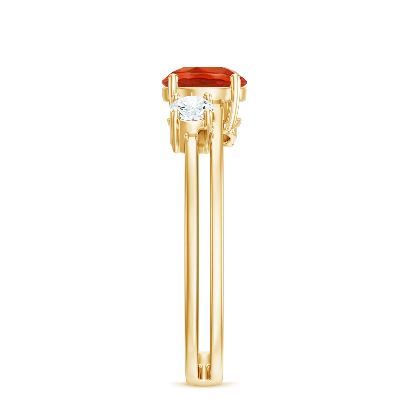 Double Band Engagement Ring with Fire Opal and Diamond