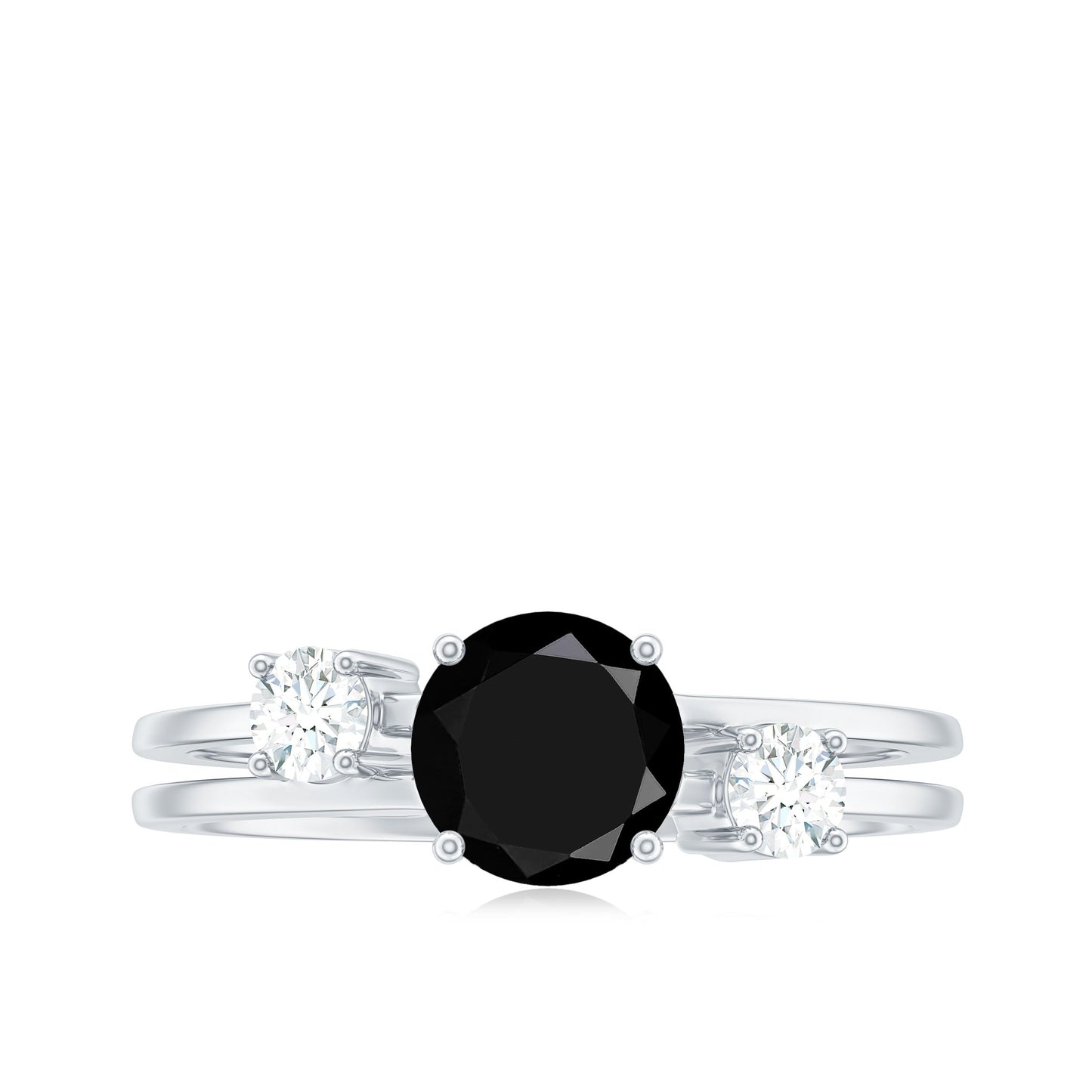 Natural Black Spinel Diamond Double Band Engagement Ring
