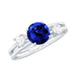 Certified 1 Carat Lab Grown Blue Sapphire Double Band Engagement Ring with Diamond
