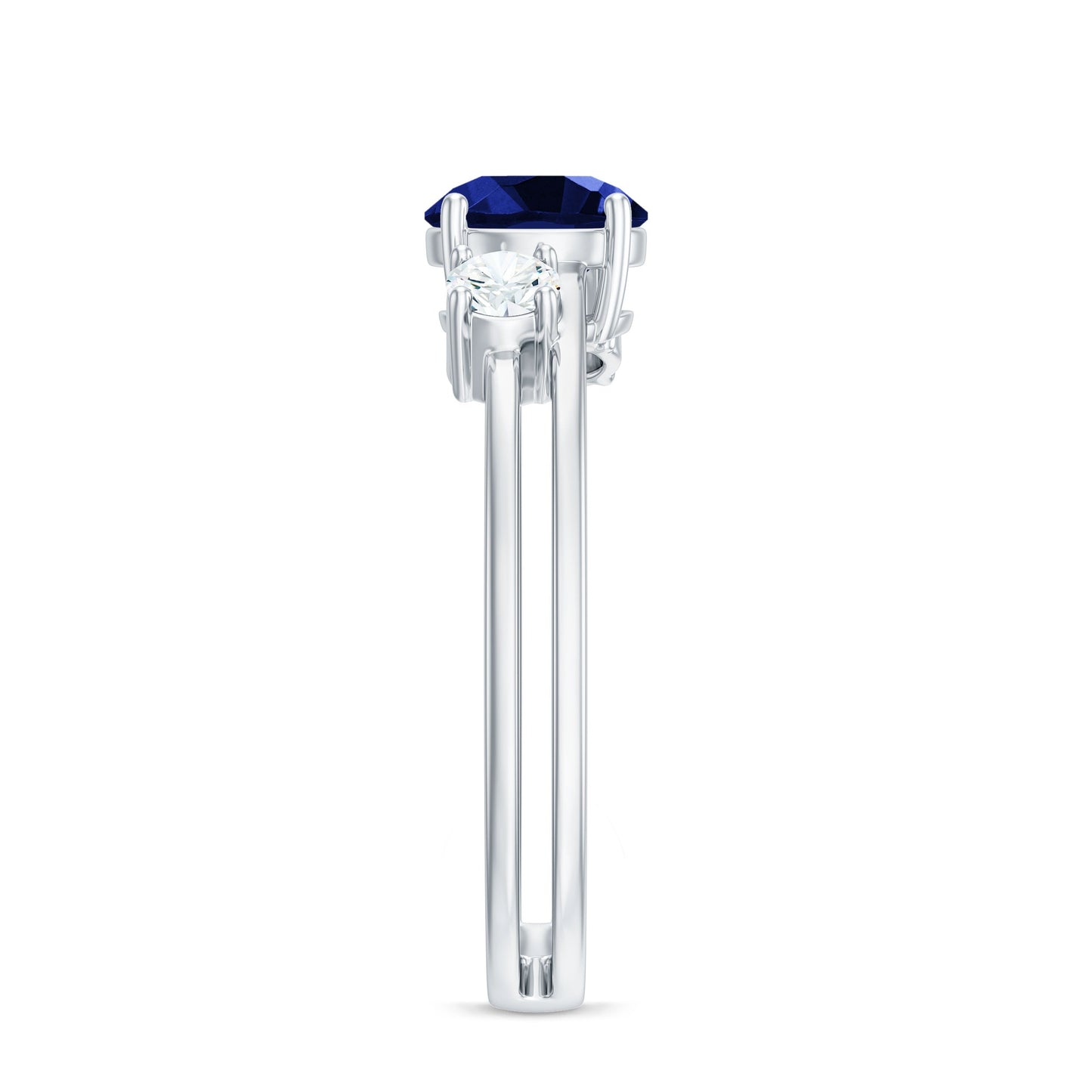 Certified 1 Carat Lab Grown Blue Sapphire Double Band Engagement Ring with Diamond