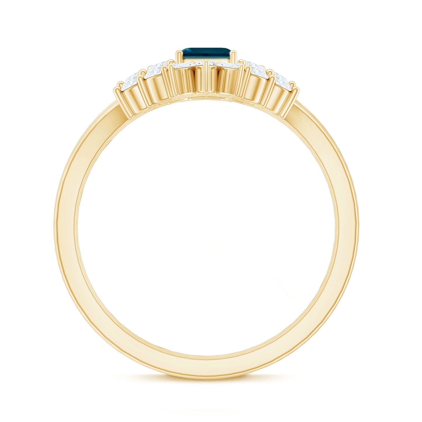 0.7 Carat Emerald Cut London Blue Topaz Designer Bridal Ring Set with Diamond