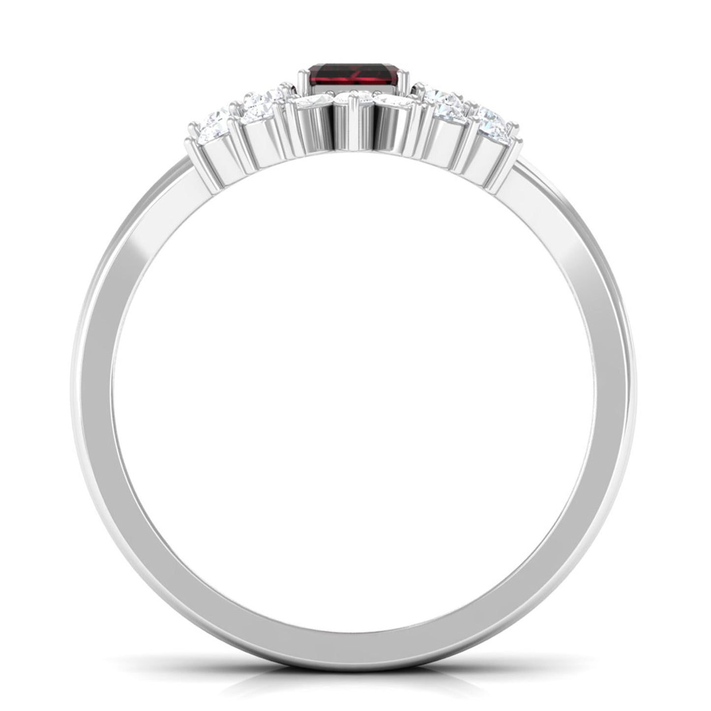 Genuine 0.7 Carat Garnet Diamond Emerald Cut Engagement Wedding Ring Set of 2