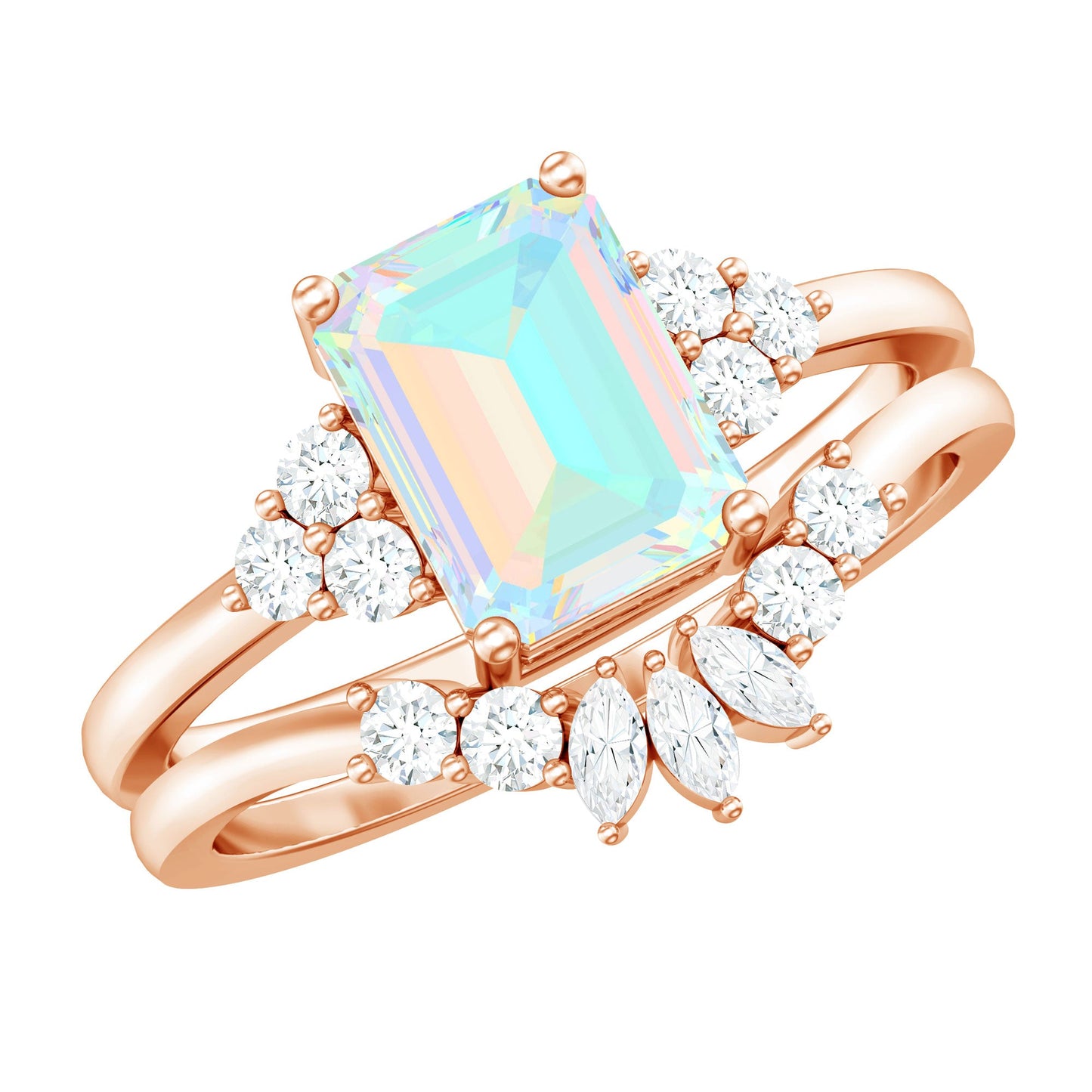 Certified Real Ethiopian Opal Diamond Emerald Cut Engagement Ring with Enhancer