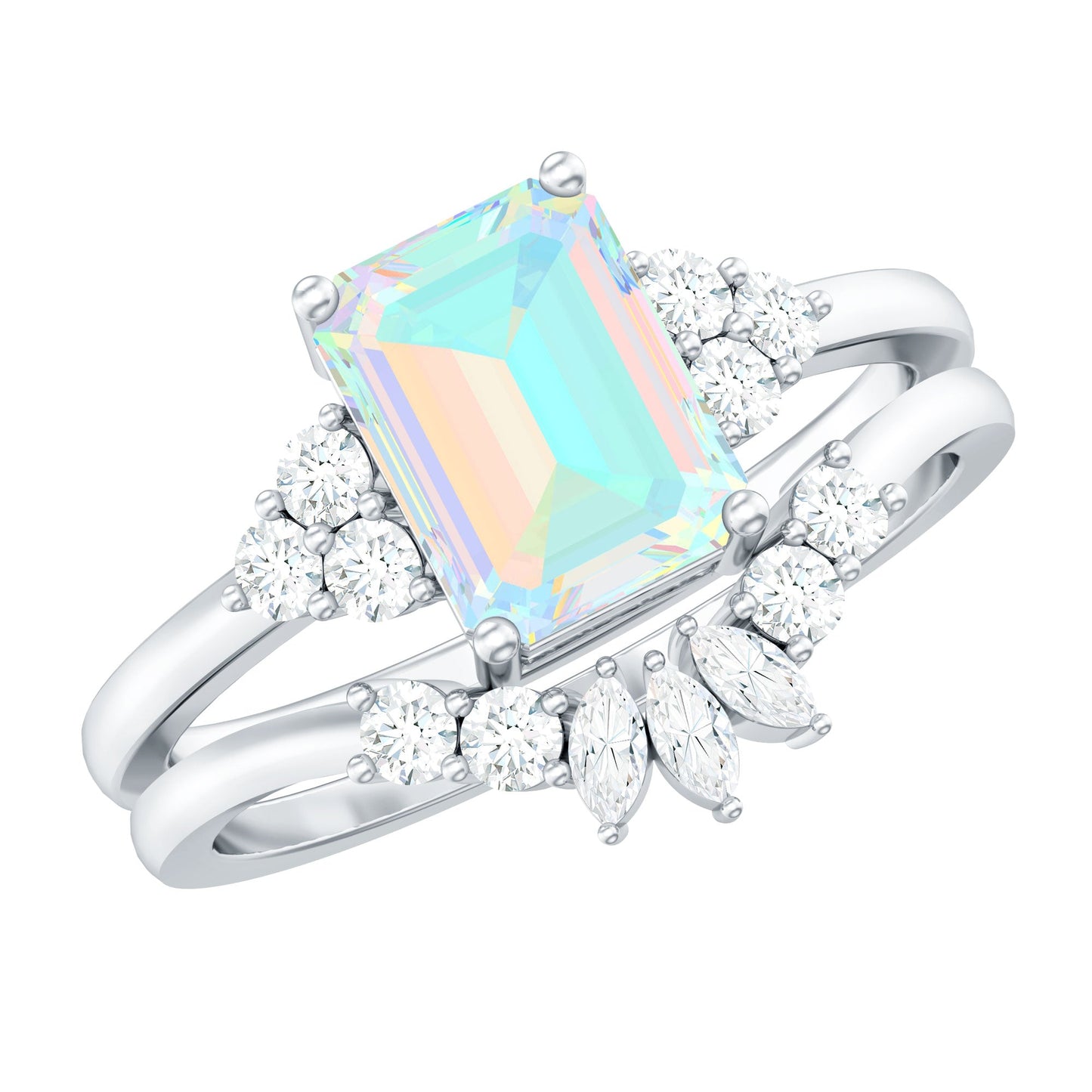 Certified Real Ethiopian Opal Diamond Emerald Cut Engagement Ring with Enhancer