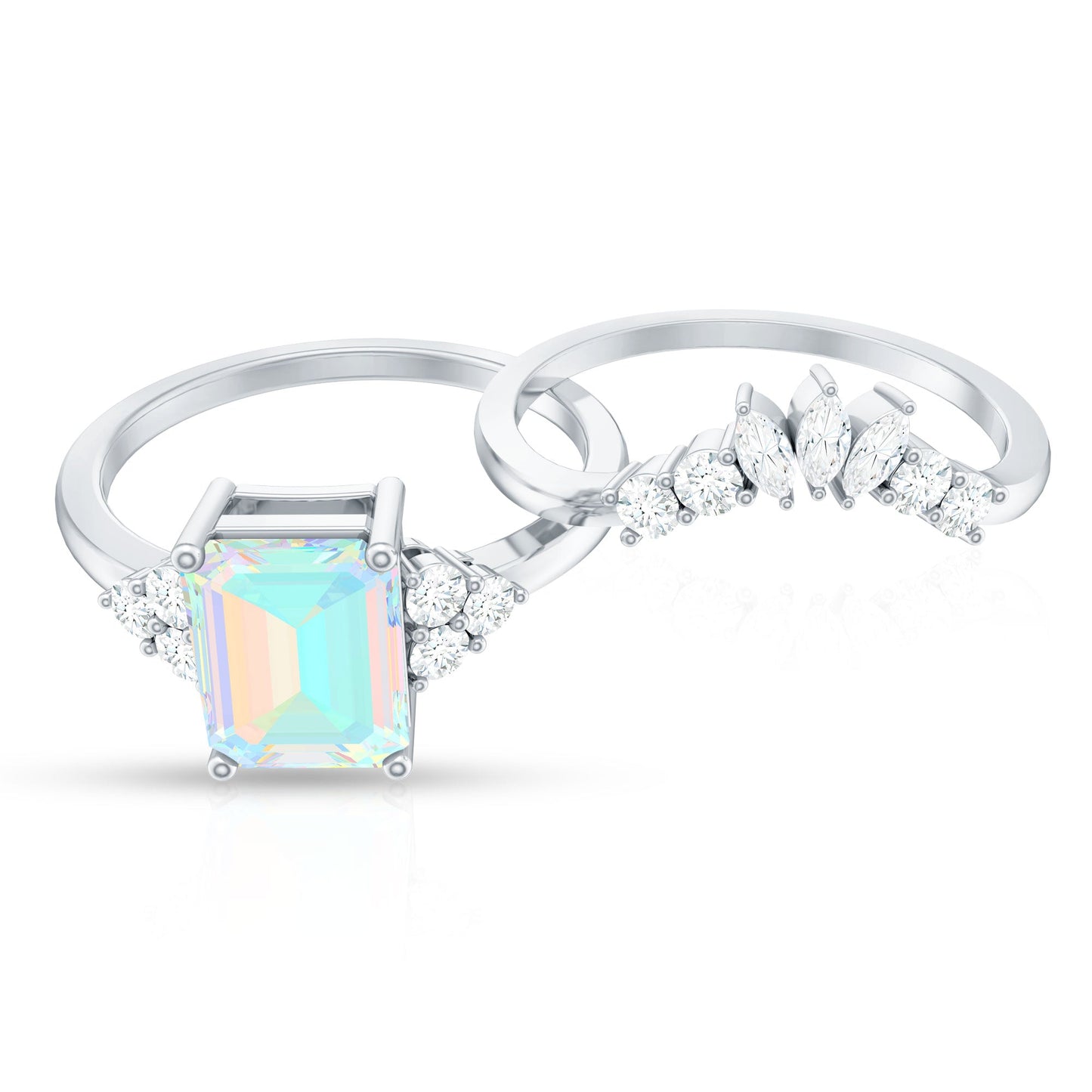 Certified Real Ethiopian Opal Diamond Emerald Cut Engagement Ring with Enhancer