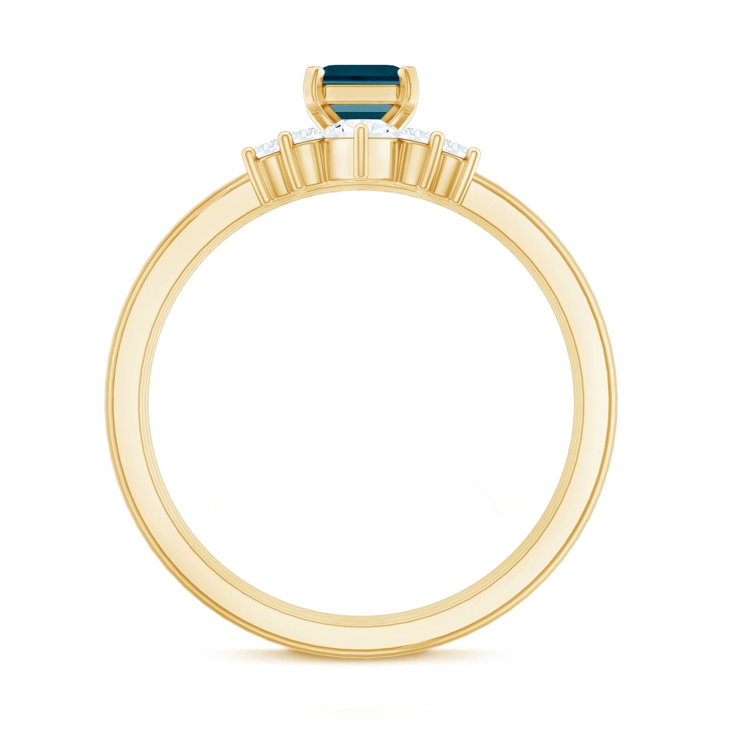 0.7 Carat Emerald Cut London Blue Topaz Solitaire Trio Ring Set with Diamond