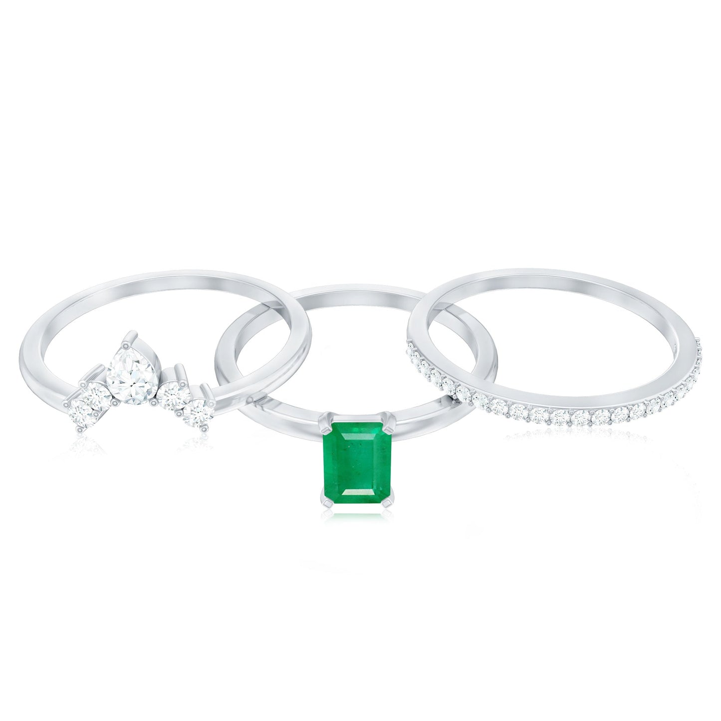 0.6 Carat Natural Emerald Cut Emerald Diamond Bridal Ring Set of 3