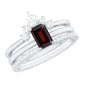 0.7 Carat Natural Emerald Cut Garnet Diamond 3 Piece Wedding Ring Set