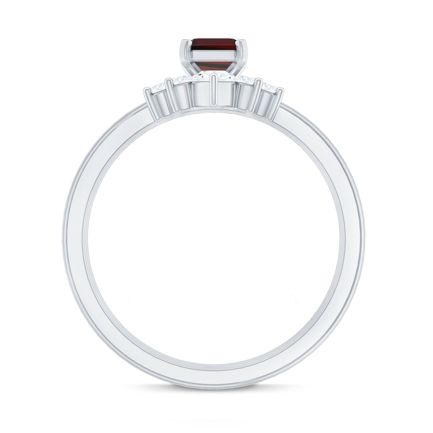 0.7 Carat Natural Emerald Cut Garnet Diamond 3 Piece Wedding Ring Set
