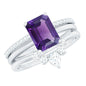 Natural 1.4 Carat Amethyst 3 Piece Bridal Ring Set with Diamond