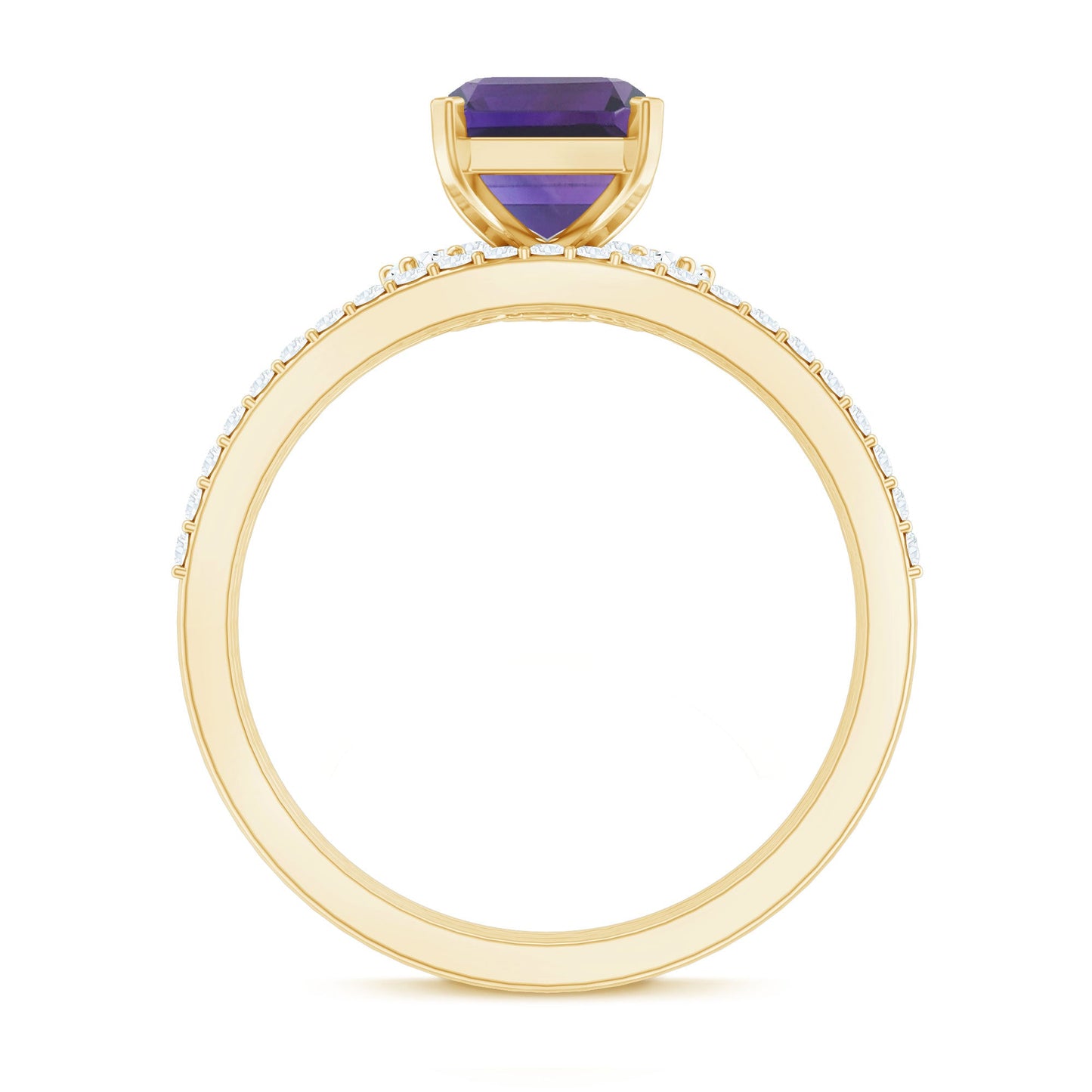 Natural 1.4 Carat Amethyst 3 Piece Bridal Ring Set with Diamond