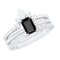 Emerald Cut Black Onyx and Diamond Trio Wedding Ring Set