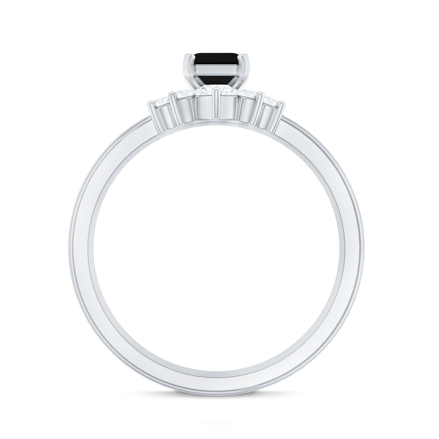 Emerald Cut Black Onyx and Diamond Trio Wedding Ring Set