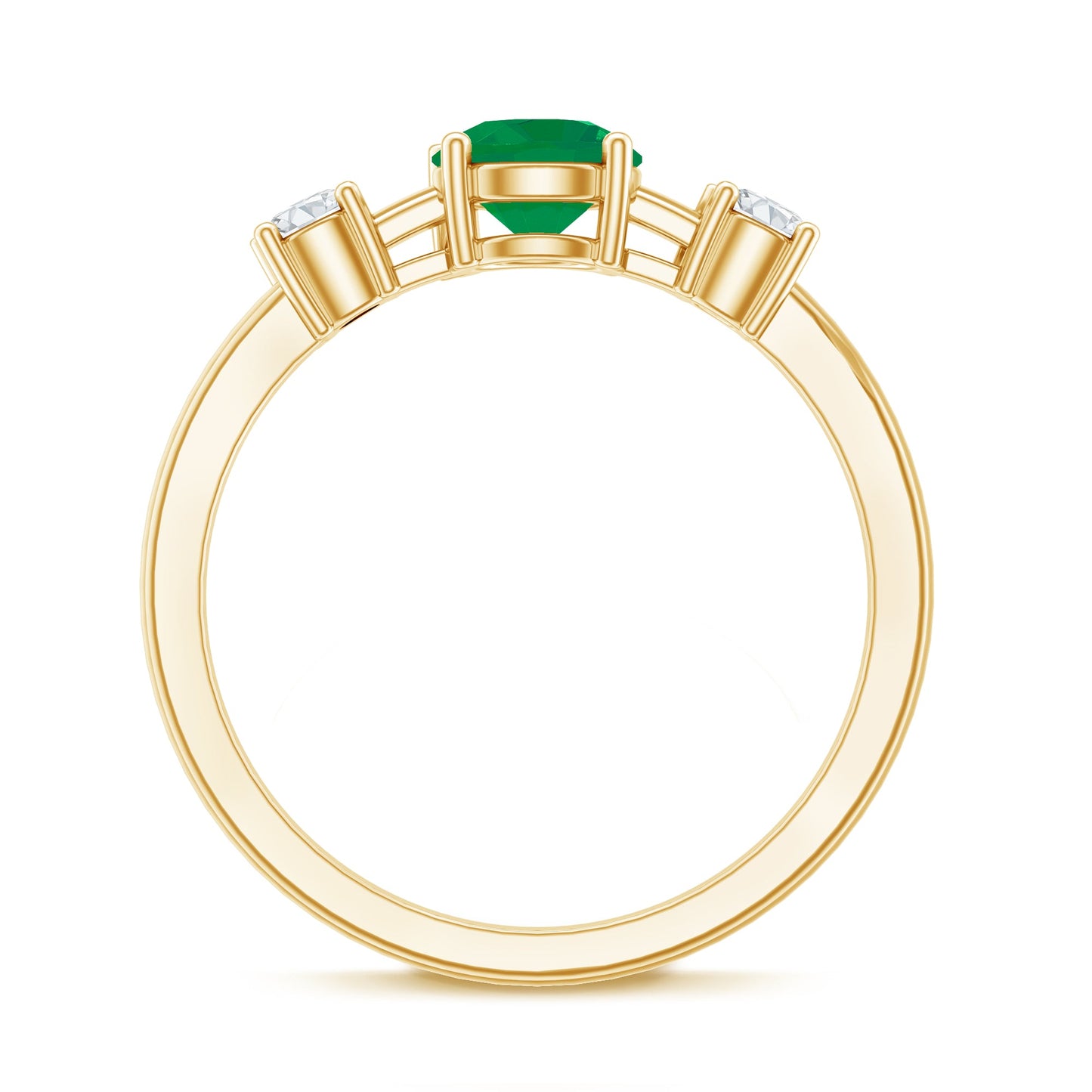 Genuine Emerald and Diamond Promise Three Stone Ring