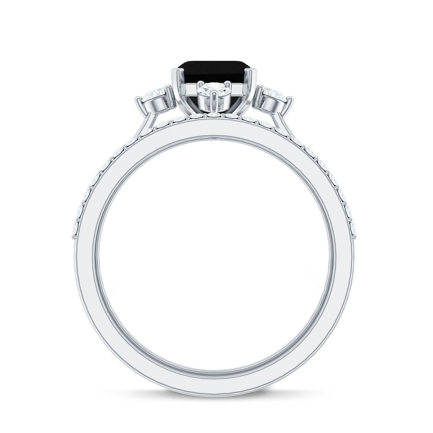 Certified 1.6 Carat Emerald Cut Lab Grown Black and White Diamond Engagement Ring with Enhancer