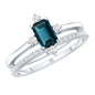 0.7 Carat Emerald Cut London Blue Topaz Wedding Ring Set with Diamond Band