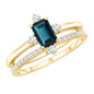 0.7 Carat Emerald Cut London Blue Topaz Wedding Ring Set with Diamond Band