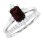 0.7 Carat Natural Emerald Cut Garnet Diamond Wedding Bridal Ring Set of 2