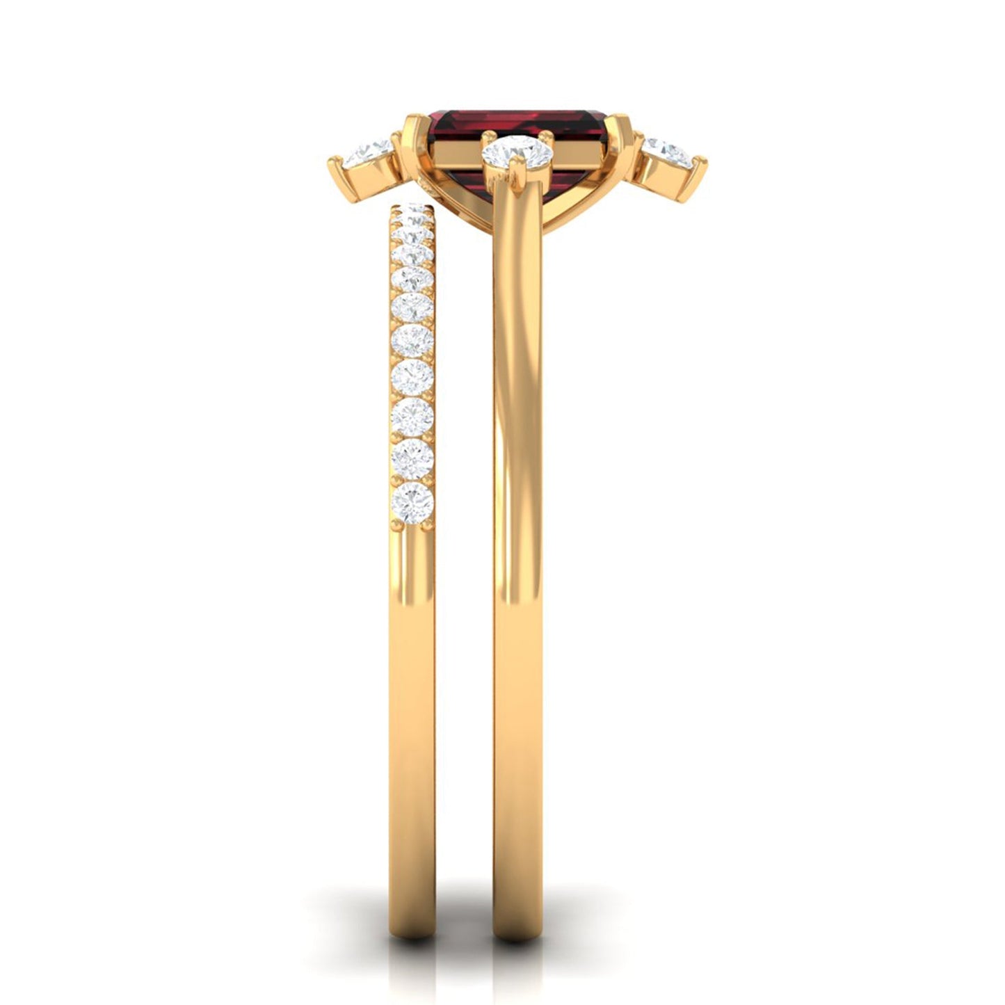 0.7 Carat Natural Emerald Cut Garnet Diamond Wedding Bridal Ring Set of 2