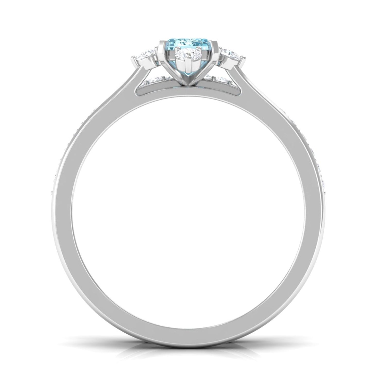Emerald Cut Genuine Aquamarine and Diamond Designer Engagement Ring Set
