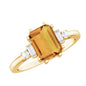 Certified Natural Citrine Emerald Cut Engagement Ring with Diamond
