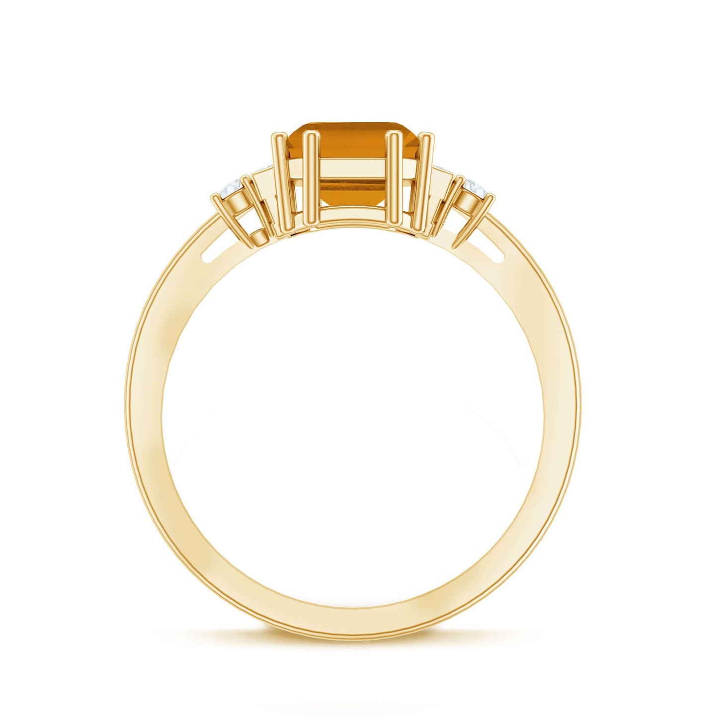Certified Natural Citrine Emerald Cut Engagement Ring with Diamond