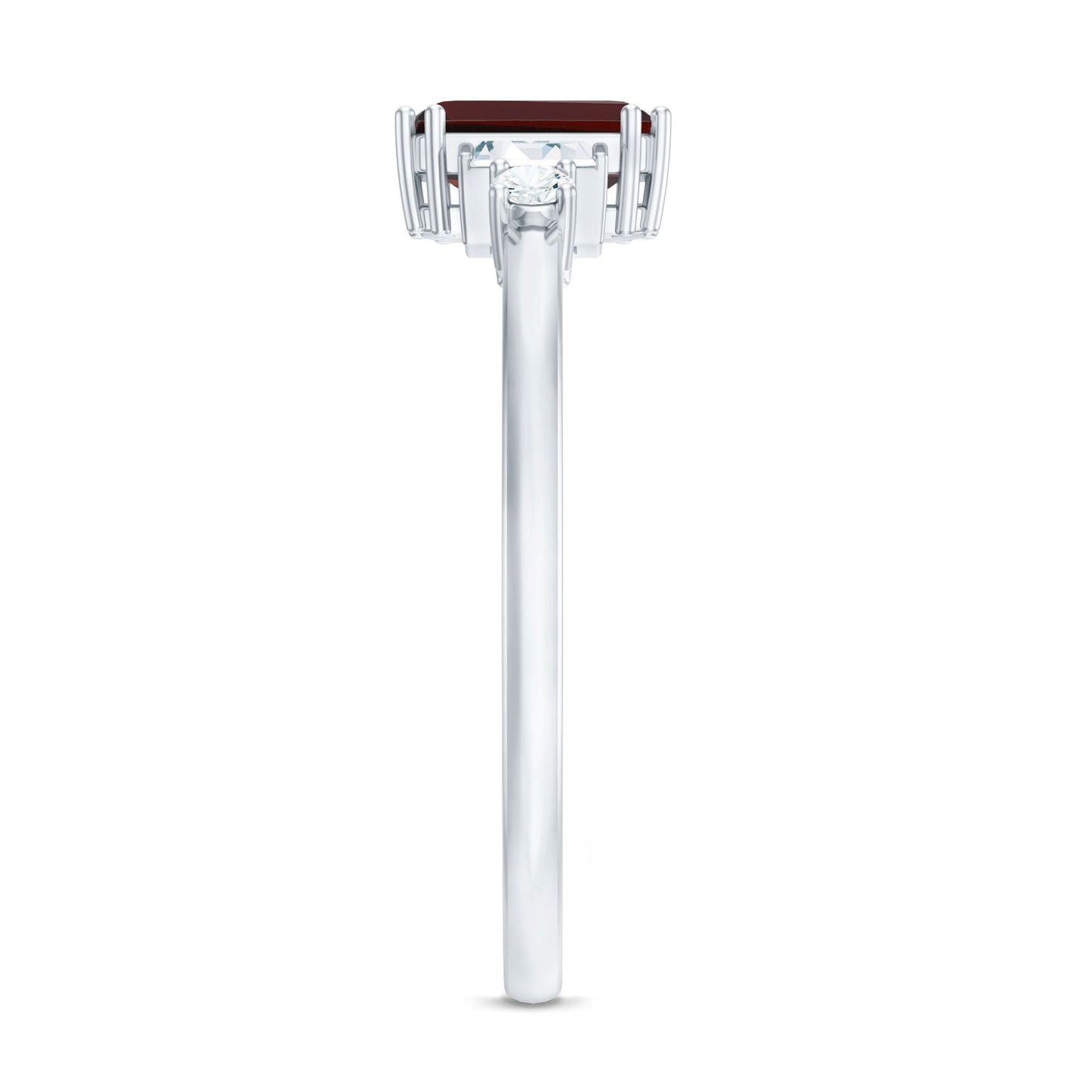 Certified Garnet Emerald Cut Engagement Ring with Real Diamond