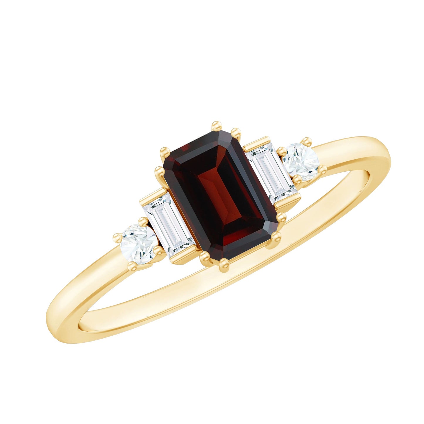 Certified Garnet Emerald Cut Engagement Ring with Real Diamond