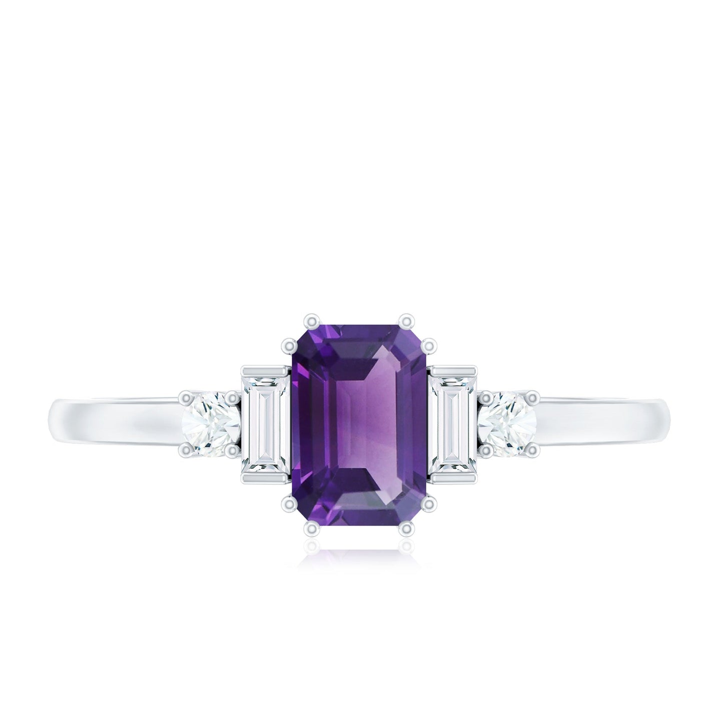 1.4 Carat Amethyst Emerald Cut Engagement Ring with Diamond