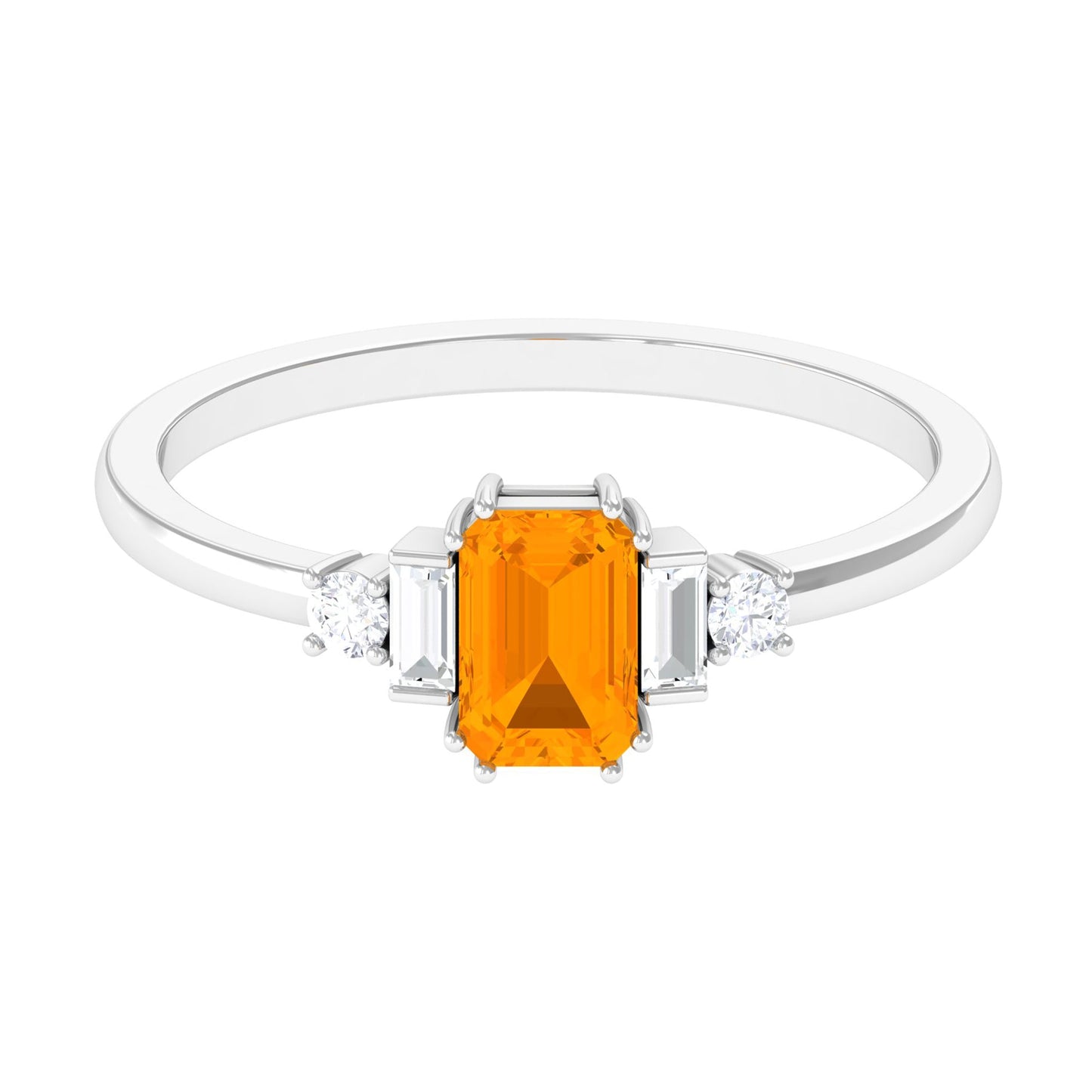 1 CT Emerald Cut Fire Opal Engagement Ring with Diamond