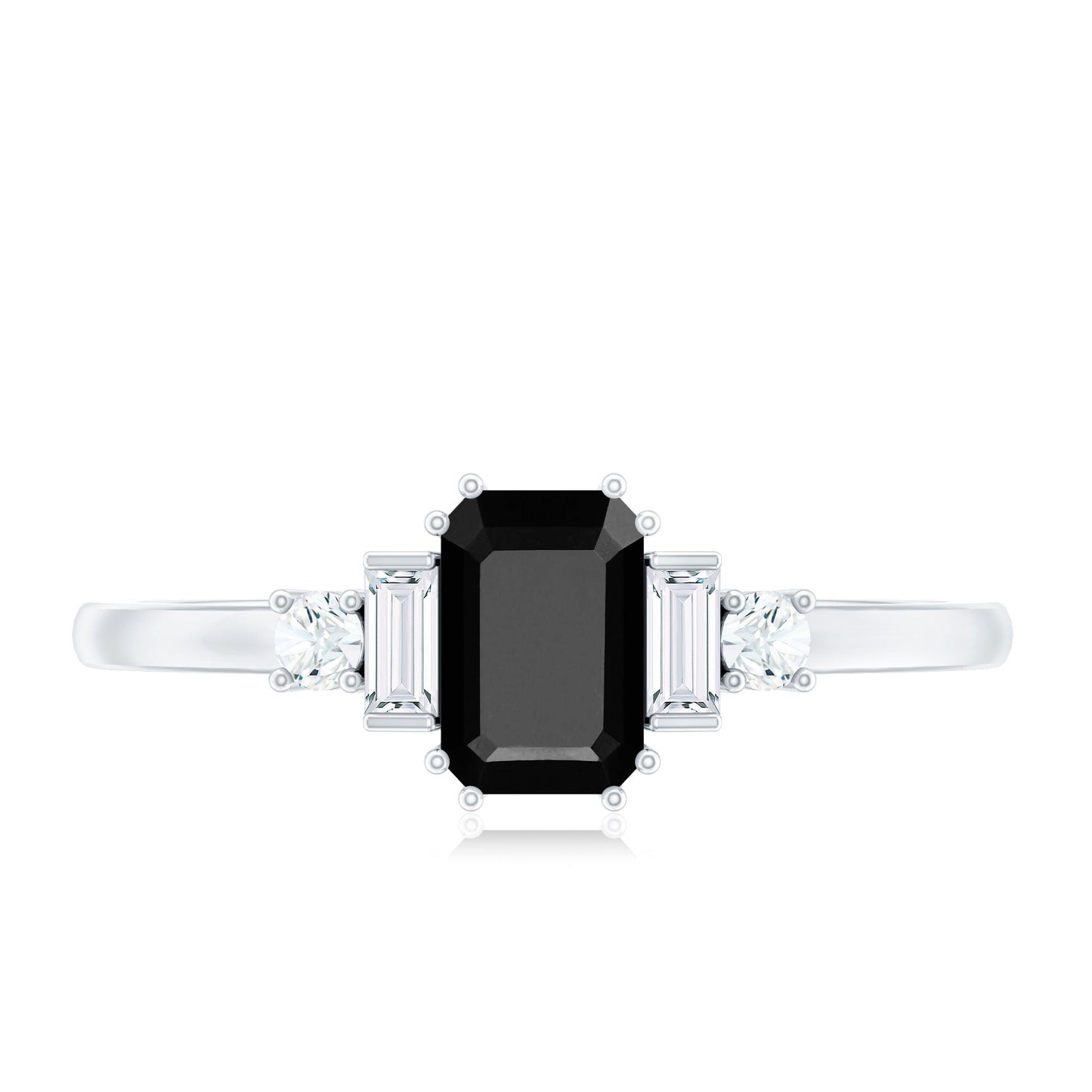 Emerald Cut Black Onyx Engagement Ring with Diamonds
