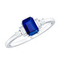Certified 1.75 Carat Lab Grown Blue Sapphire Emerald Cut Engagement Ring with Diamond
